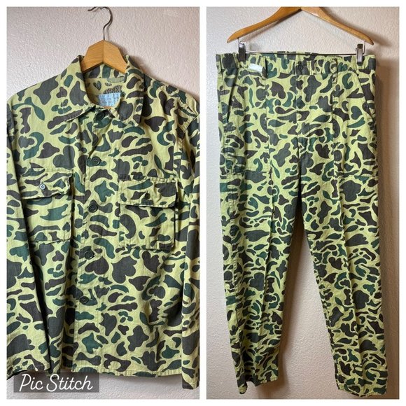 VTG 60’s Crown King Gold Label Camo Hunting Set - Pants 36x30 L/S Coat Large - Picture 1 of 15